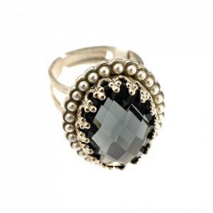 Inel placat cu rodiu, cu cristale Swarovski, Earl Grey | 7090-139215RO-Alb/Gri-8900