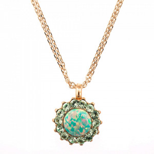 Pandantiv cu lant placat cu Aur roz de 24K, cu cristale Swarovski, Fern | 5034/1SO-M2143RG-Verde-6320
