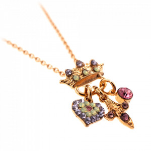 Pandantiv cu lant placat cu Aur roz de 24K, cu cristale Swarovski, Lavender | 5543/1-1910RG-Multicolor-7400