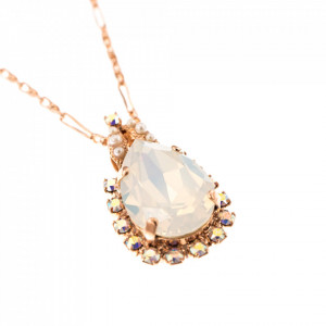 Pandantiv cu lant placat cu Aur roz de 24K, cu cristale Swarovski, Seashell | 5098/2-1201RG-Alb-7030