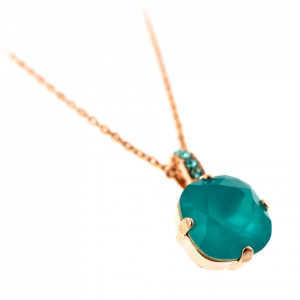 Pandantiv cu lant placat cu Aur roz de 24K, cu cristale Swarovski, Sapphire Sky | 5326/2-263029RG-Verde-7370