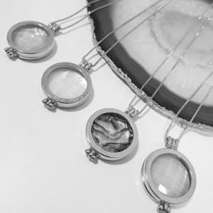 Pandantiv Magic Pendant, placat cu argint, Secret Stone Collection, cu pietre semipretioase interschimbabile-Argintiu-8670