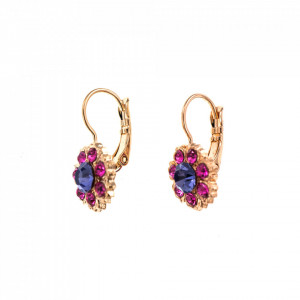 Cercei placati cu Aur roz de 24K, cu cristale Swarovski, Flower Power | 1411/2-803RG6-Multicolor-5931
