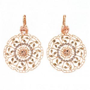 Cercei placati cu Aur roz de 24K, cu cristale Swarovski, Jackie | 1210-39132RG6-Bej-5521