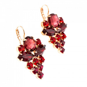 Cercei placati cu Aur roz de 24K, cu cristale Swarovski, Lady In Red | 1037R/1-1070RG6-Rosu-1761