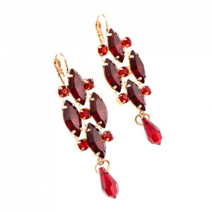 Cercei placati cu Aur roz de 24K, cu cristale Swarovski, Lady In Red | 1410-1070RG6-Rosu-5901