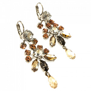 Cercei placati cu rodiu, cu cristale Swarovski, Earl Grey | 1529-1132RO6-Gri/Bej-9001