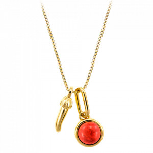 Colier placat cu aur Lucky Chili Pepper si piatra semipretioasa Rose Howlite