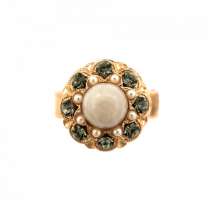 Inel placat cu Aur roz de 24K, cu cristale Swarovski, Earl Grey | 7417/1-1132RG-Gri/Bej-9071