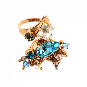 Inel placat cu Aur roz de 24K, cu cristale Swarovski, Nightfall | 7504-1114RG-Albastru-8031