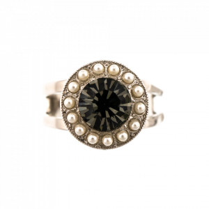 Inel placat cu rodiu, cu cristale Swarovski, Earl Grey | 7084/1-1132RO-Alb/Bej-8991