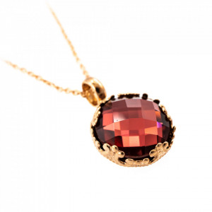 Pandantiv cu lant placat cu Aur roz de 24K, cu cristale Swarovski, Lady In Red | 5323/2-515ARG-Rosu-7361