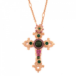 Pandantiv cu lant placat cu Aur roz de 24K, cu cristale originale, Luck | 5122-1033RG