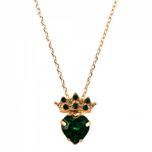 Pandantiv cu lant placat cu Aur roz de 24K, cu cristale Swarovski, Emerald | 5543-205RG-Verde-6981