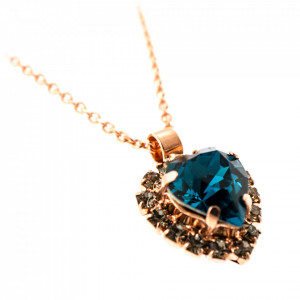 Pandantiv cu lant placat cu Aur roz de 24K, cu cristale Swarovski, Nightfall | 5100/14-215207RG-Albastru-7041