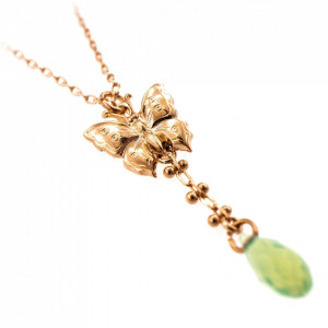 Pandantiv cu lant placat cu Aur roz de 24K, cu cristale Swarovski, Fern | 5622/1-294RG-Verde-7401