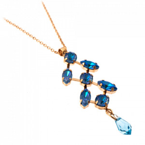 Pandantiv cu lant placat cu Aur roz de 24K, cu cristale Swarovski, Ocean DeLite | 5128-143143RG-Albastru-7061