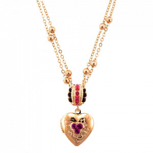 Pandantiv cu lant placat cu Aur roz de 24K, cu cristale Swarovski, FireFly | 5003/2-2140RG-Rosu-6281