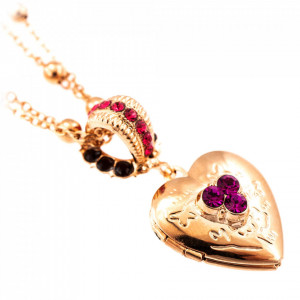 Pandantiv cu lant placat cu Aur roz de 24K, cu cristale Swarovski, FireFly | 5003/2-2140RG-Rosu-6781