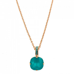 Pandantiv cu lant placat cu Aur roz de 24K, cu cristale Swarovski, Sapphire Sky | 5326/2-263029RG-Verde-6911
