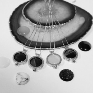 Pandantiv Magic Pendant - Grid, placat cu argint, Secret Stone Collection, cu pietre semipretioase interschimbabile-Argintiu-8671