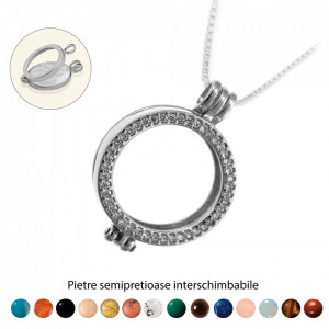 Pandantiv Magic Pendant - White Zirconia, placat cu argint, Secret Stone Collection, cu pietre semipretioase interschimbabile