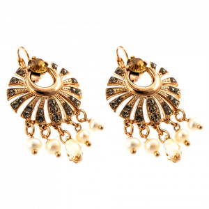 Cercei placati cu Aur roz de 24K, cu cristale Swarovski, Earl Grey | 1509/1-1132RG6-Gri/Bej-9052
