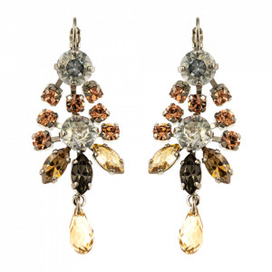 Cercei placati cu rodiu, cu cristale Swarovski, Earl Grey | 1529-1132RO6-Gri/Bej-9002