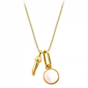 Colier placat cu aur Lucky Chili Pepper si piatra semipretioasa Mother of Pearl (Sidef)