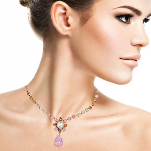 Colier placat cu Aur roz de 24K, cu cristale Swarovski, Tiara Day | 3156/2-2333RG-Multicolor-6542