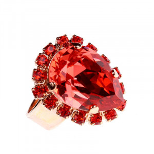 Inel placat cu Aur roz de 24K, cu cristale Swarovski, Lady In Red | 7098-1047RG-Rosu-8122