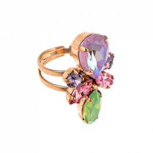 Inel placat cu Aur roz de 24K, cu cristale Swarovski, Lavender | 7030/70-1910RG-Multicolor-7062