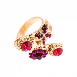 Inel placat cu Aur roz de 24K, cu cristale Swarovski, FireFly | 7063-2140RG-Rosu-8032