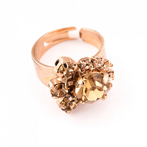 Inel placat cu Aur roz de 24K, cu cristale Swarovski, Jackie | 7074/1-39132RG-Bej-7512