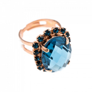 Inel placat cu Aur roz de 24K, cu cristale Swarovski, Nightfall | 7090/1-1069RG-Albastru-7542