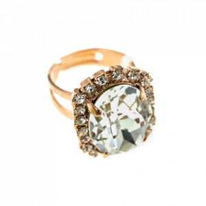 Inel placat cu Aur roz de 24K, cu cristale Swarovski, On a Clear Day | 7090/1-001001RG-Transparent-7532