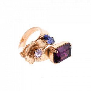 Inel placat cu Aur roz de 24K, cu cristale Swarovski, Purple Rain | 7099/1-1062RG-Mov-8192