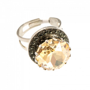 Inel placat cu rodiu, cu cristale Swarovski, Earl Grey | 7007-1132RO-Alb/Gri-8982