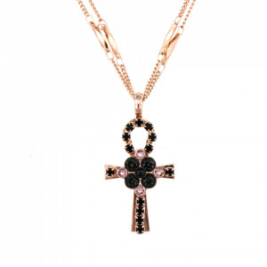 Pandantiv cu lant placat cu Aur roz de 24K, cu cristale originale, Black Diamond | 5164/1-1073RG