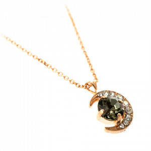 Pandantiv cu lant placat cu Aur roz de 24K, cu cristale Swarovski, Earl Grey | 5507/1-1132RG-Gri/Bej-9022
