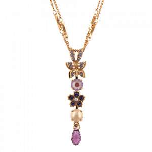 Pandantiv cu lant placat cu Aur roz de 24K, cu cristale Swarovski, Romance | 5414/2-139-10RG-Multicolor-6932