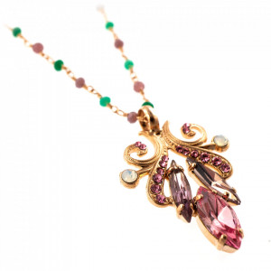 Pandantiv cu lant placat cu Aur roz de 24K, cu cristale Swarovski, Antigua | 5182/3-223-1RG-Roz-7072