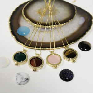 Pandantiv Magic Pendant - Grid, placat cu aur, Secret Stone Collection, cu pietre semipretioase interschimbabile-Auriu-8672