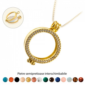 Pandantiv Magic Pendant - White Zirconia, placat cu aur, Secret Stone Collection, cu pietre semipretioase interschimbabile-Auriu-8852