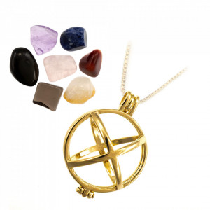 Set Pandantiv placat cu aur - ZEN Locket Amulet of Calm si 7 pietre semipretioase interschimbabile