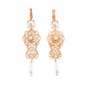 Cercei placati cu Aur roz de 24K, cu cristale originale, Crystal Pearl's | 1015/1-M48RG6