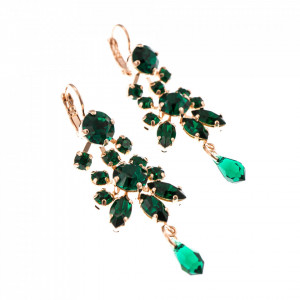 Cercei placati cu Aur roz de 24K, cu cristale Swarovski, Emerald | 1529-205205RG6-Verde-6473
