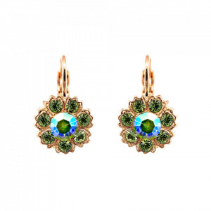 Cercei placati cu Aur roz de 24K, cu cristale Swarovski, Fern | 1411/2-2143RG6-Verde-5563