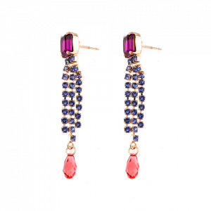 Cercei placati cu Aur roz de 24K, cu cristale Swarovski, Xenia - Odyssey | 1518/1-1091RG2-Multicolor-6463