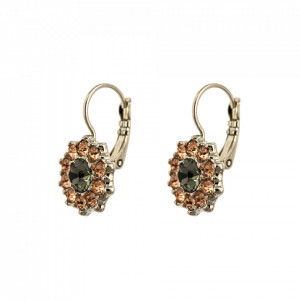 Cercei placati cu rodiu, cu cristale Swarovski, Earl Grey | 1157-1132RO6-Gri/Bej-9003